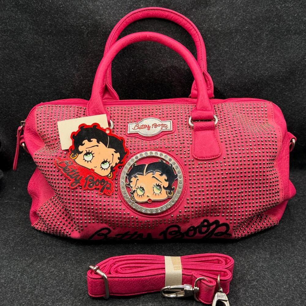 Betty Boop Pink Faux Leather Large Top Handle Shoulder Bag Rhinestone